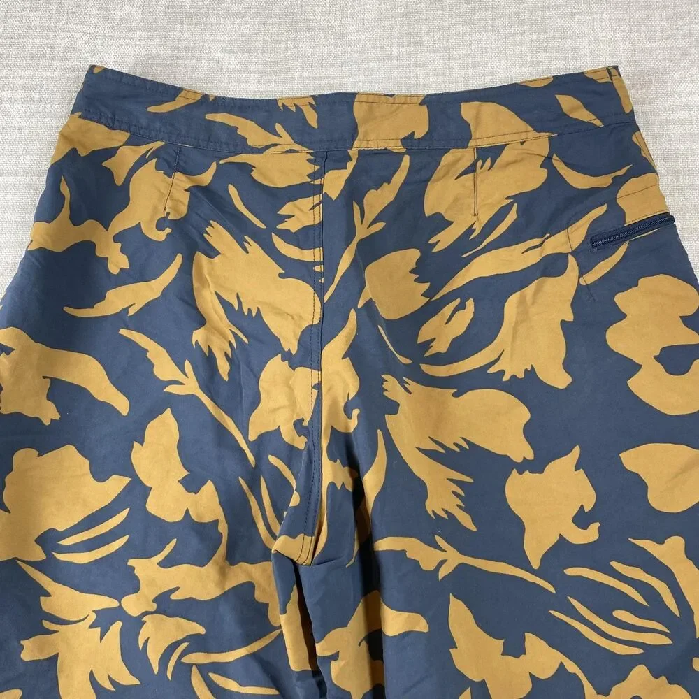Patagonia Board Shorts Mens 35 Blue Brown Floral Print Drawstring Surf Quick Dry